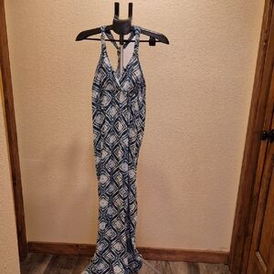 Pink Rose Blue and White Rie Dye Inspired Dress